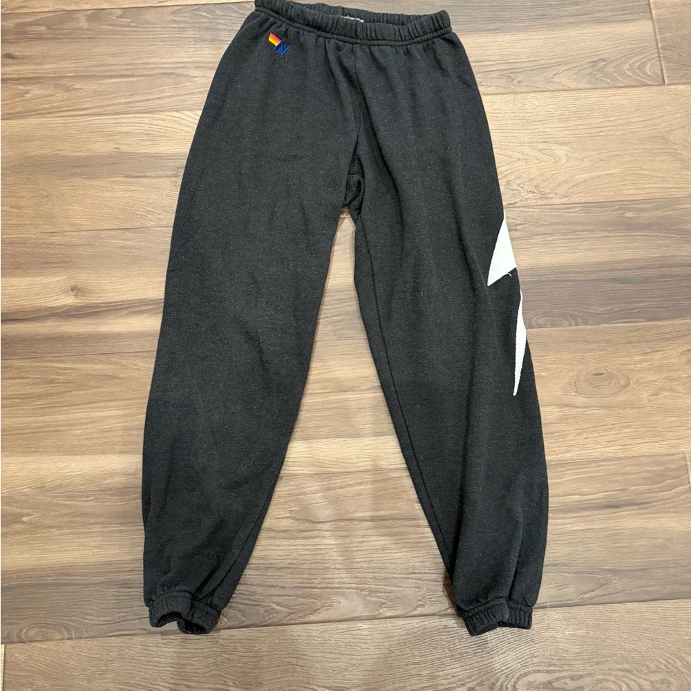Aviator Nation Black Joggers with White Lightening Bolt